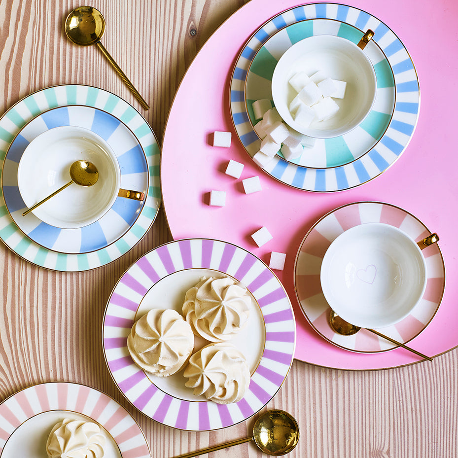 Bombay Duck Stripy Black White and Gold Mini Tea Cup and Saucer